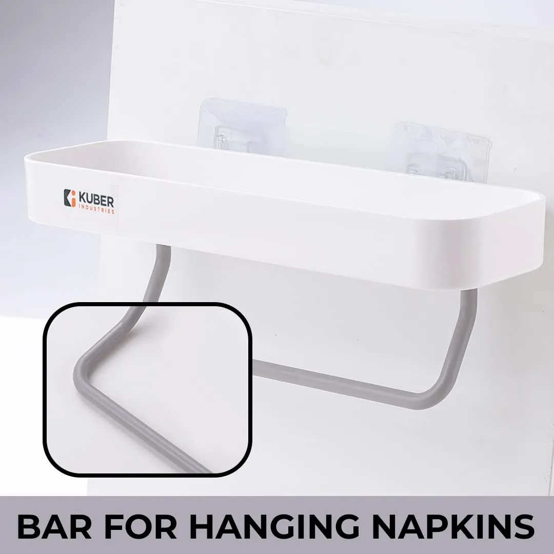 Homestic Kitchen Organizer with Towel Hanger|Self-Adhesive Towel Holder|Non-Toxic|Easy to Fit Plastic Towel Holder|Multipurpose Wall Mounted Towel Holder for Bathroom & Kitchen|1323|White