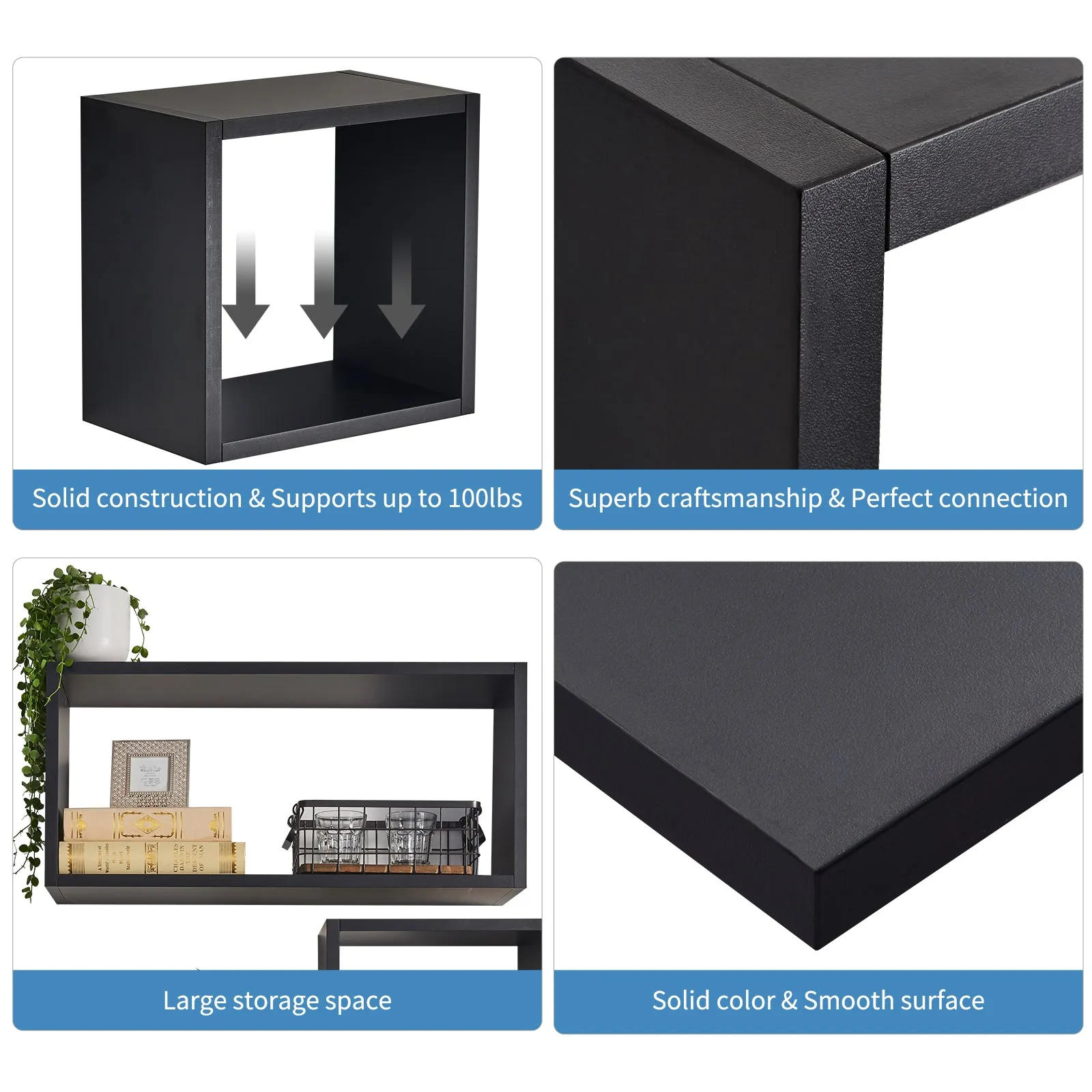 KABOON Floating Cube Shelves--Black