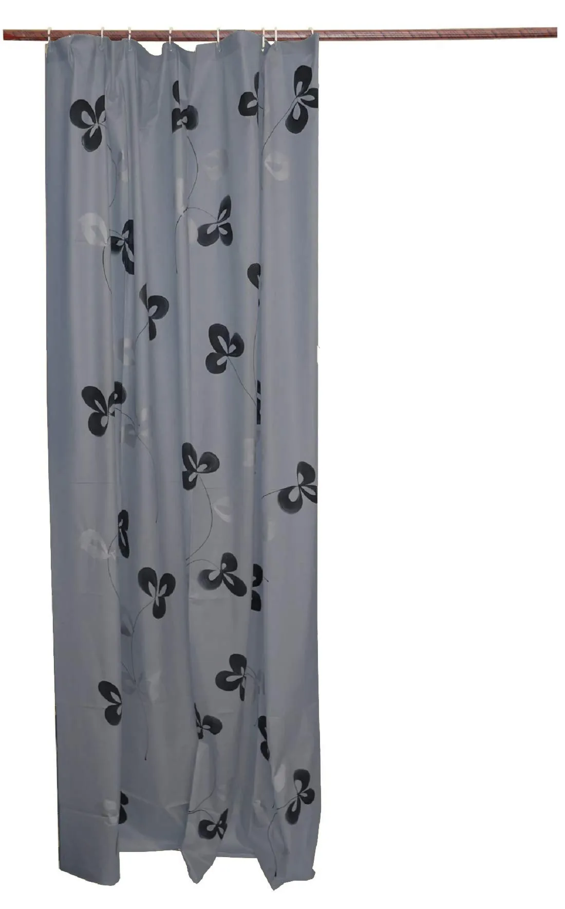 Kuber Industries Floral Design 7 Feet Shower Curtain with 8 Hooks (Grey)-CTKTC14448