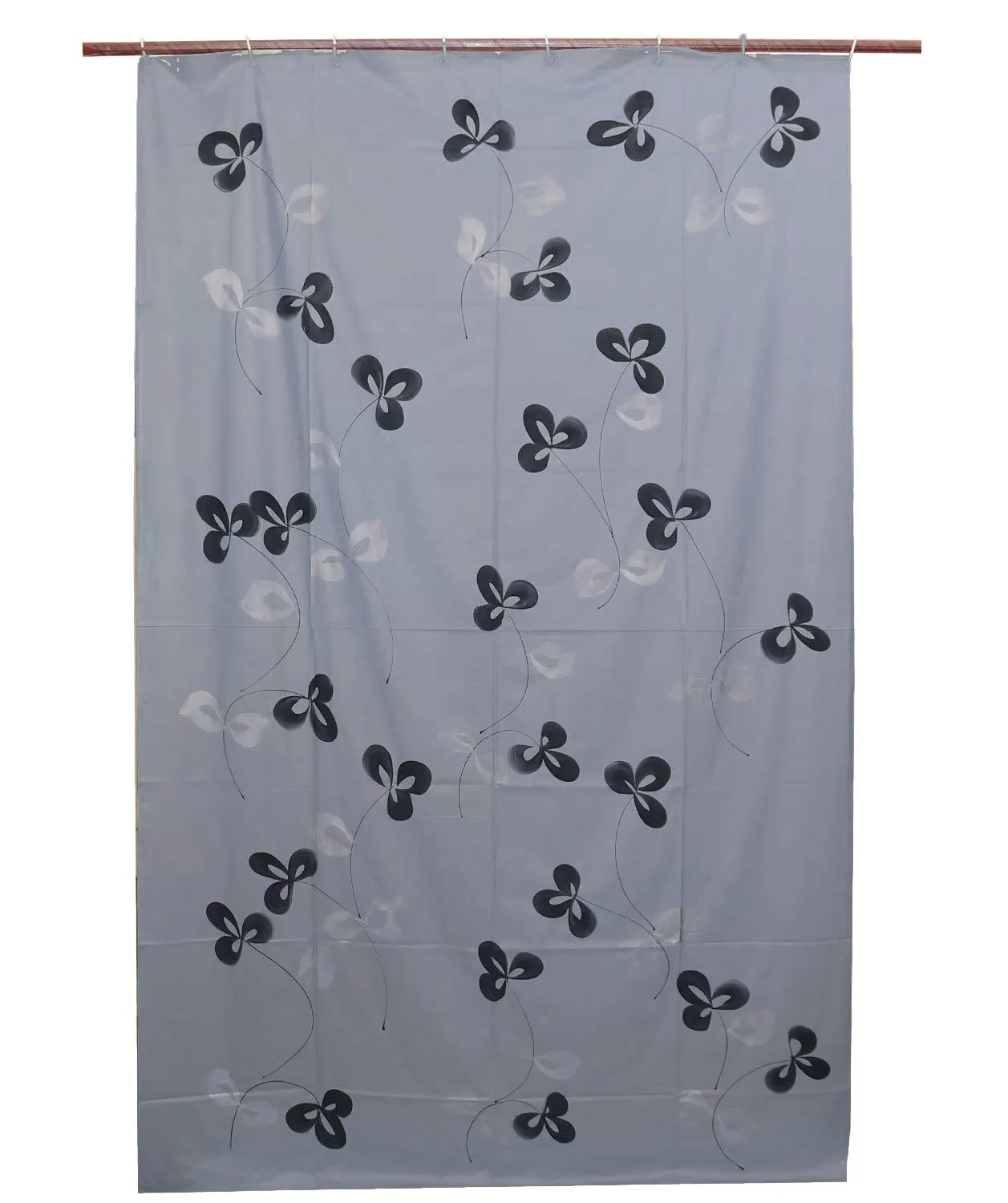 Kuber Industries Floral Design 7 Feet Shower Curtain with 8 Hooks (Grey)-CTKTC14448