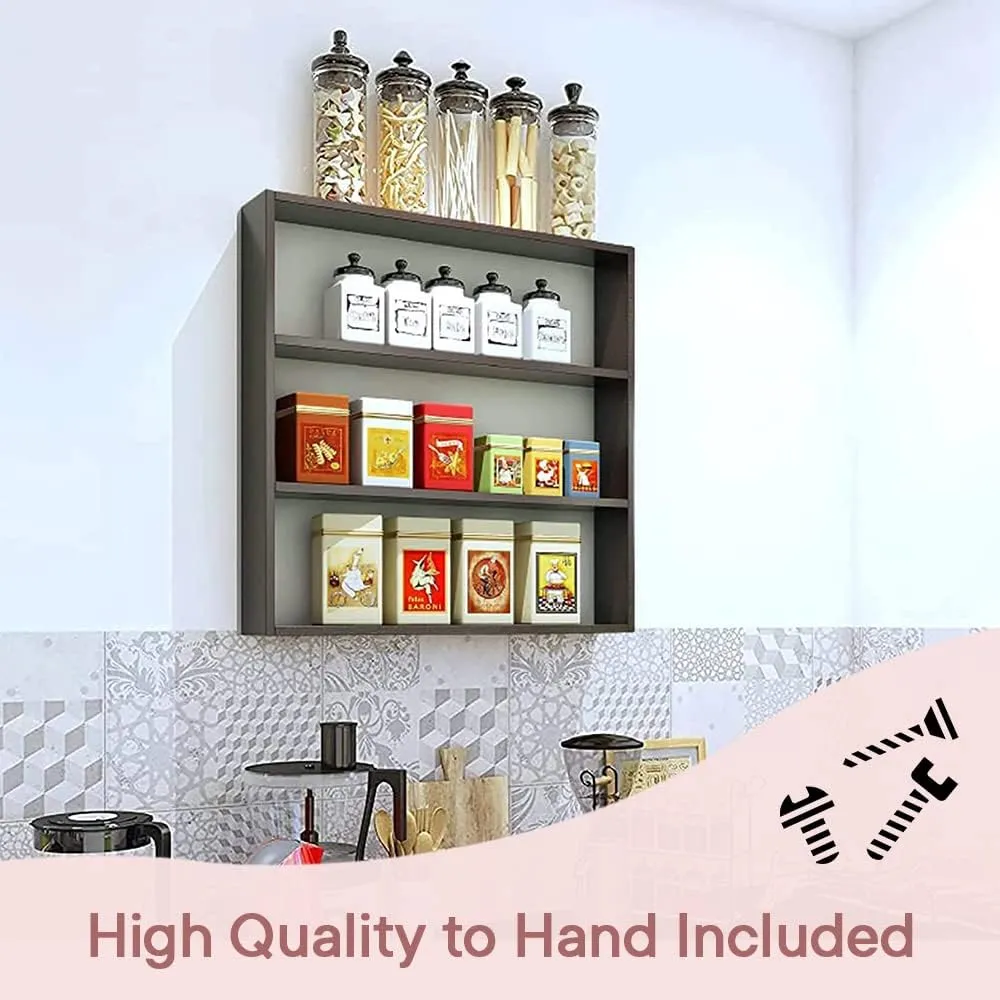 Kuber Industries Kitchen Wall Shelf|Wooden Handicraft Wall Mounted 3 Shelves for Kitchen|Multipurpose Storage Wall Shelf,30"X30" (Brown) (Pack of 3)