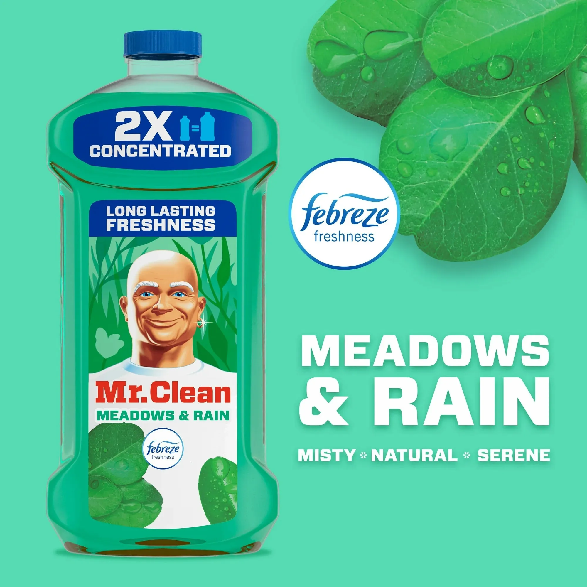 Mr. Clean 2X Concentrated  Multi Surface Cleaner with Febreze Meadows & Rain Scent, 23 fl oz