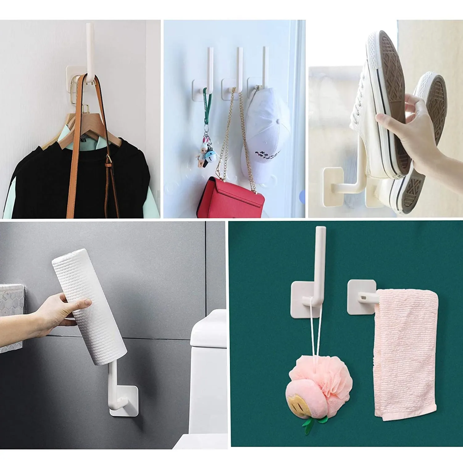 Multifunctional Wall Mounted Paper Towel Holder Rack Dispenser 1pc Adhesive Hook for Kitchen Tissue, Lids ,Chopping Boards, Pantry ,Bathroom Toilet ,Under Cabinet ,Laundry, Shoes ,Door