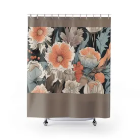 Muted Wildflower Bouquet, Shower Curtain, Taupe accent color - 71" x 74"