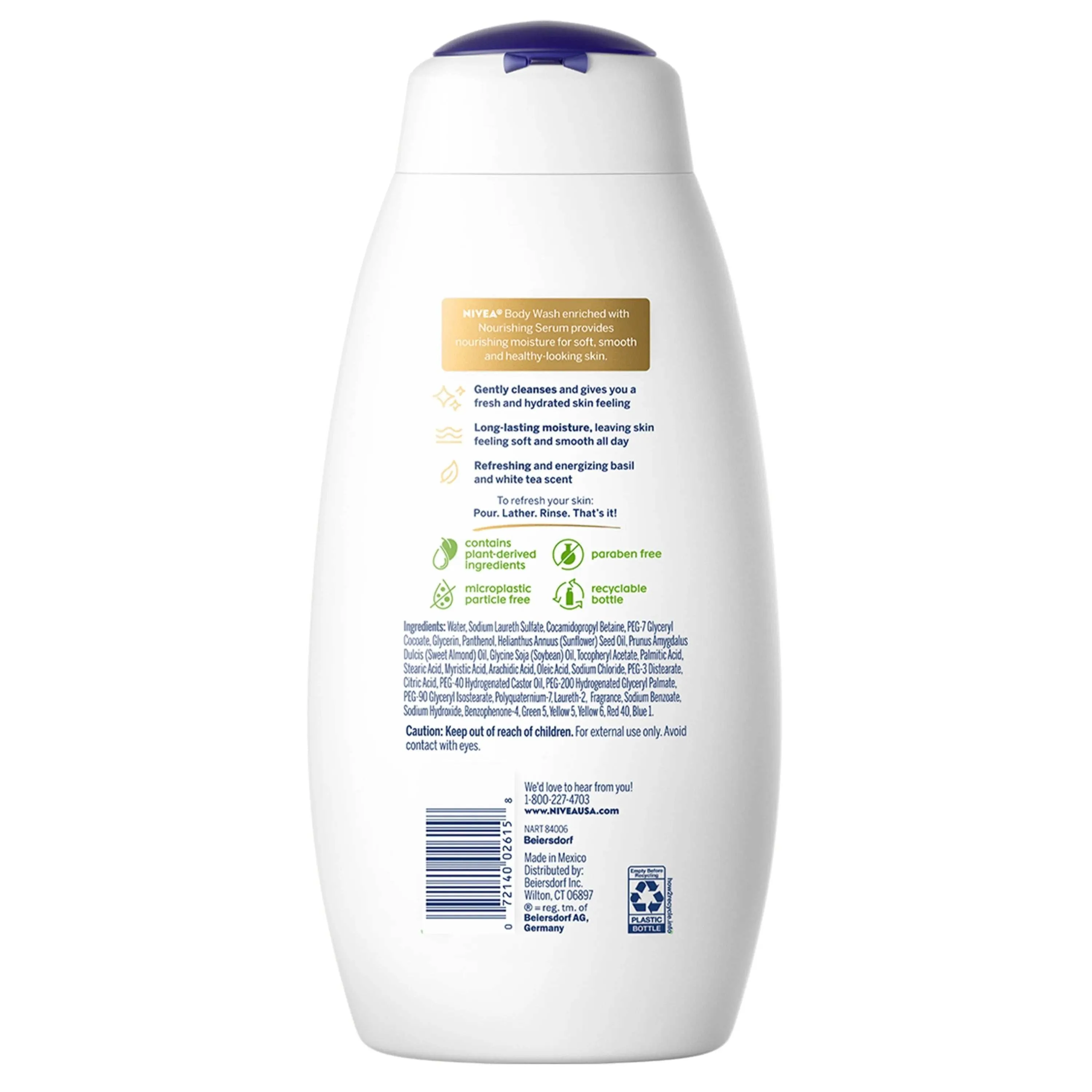 Nivea Refreshing Body Wash with Nourishing Serum Basil and White Tea - 20 oz