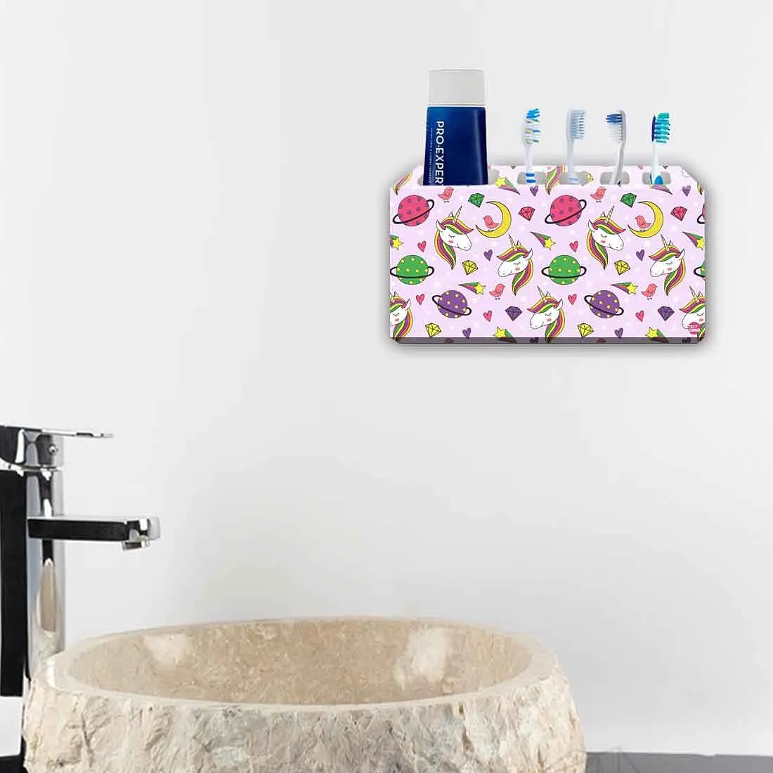 Pink Toothbrush Holder Wall Mounted -Unicorn and Space