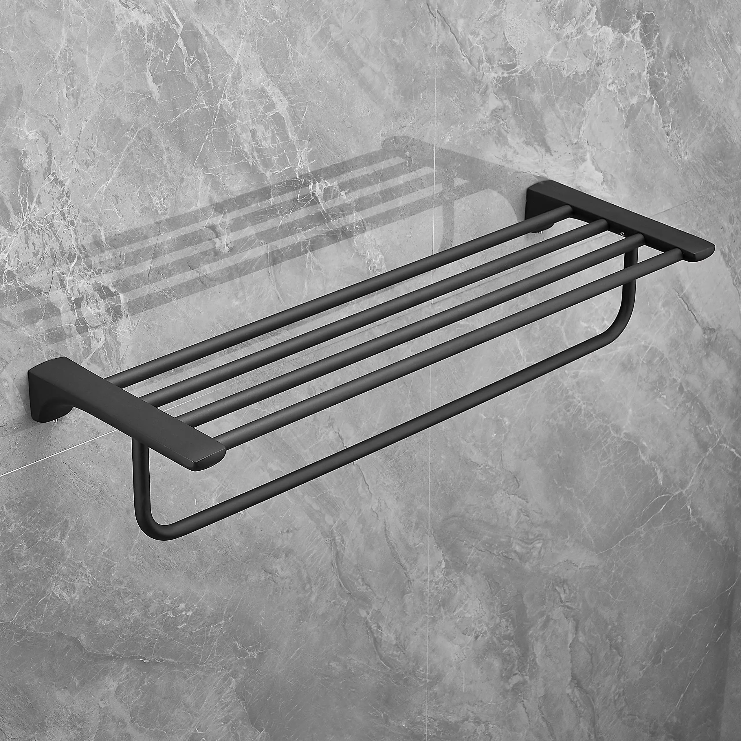 Plantex Space Aluminium Towel Rack with Fix Towel Rod/Towel Bar/Towel Hanger/Stand for Bathroom/Loundry Room/Kitchen/Bathroom Accessories (970, Black)