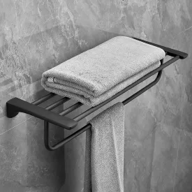 Plantex Space Aluminium Towel Rack with Fix Towel Rod/Towel Bar/Towel Hanger/Stand for Bathroom/Loundry Room/Kitchen/Bathroom Accessories (970, Black)