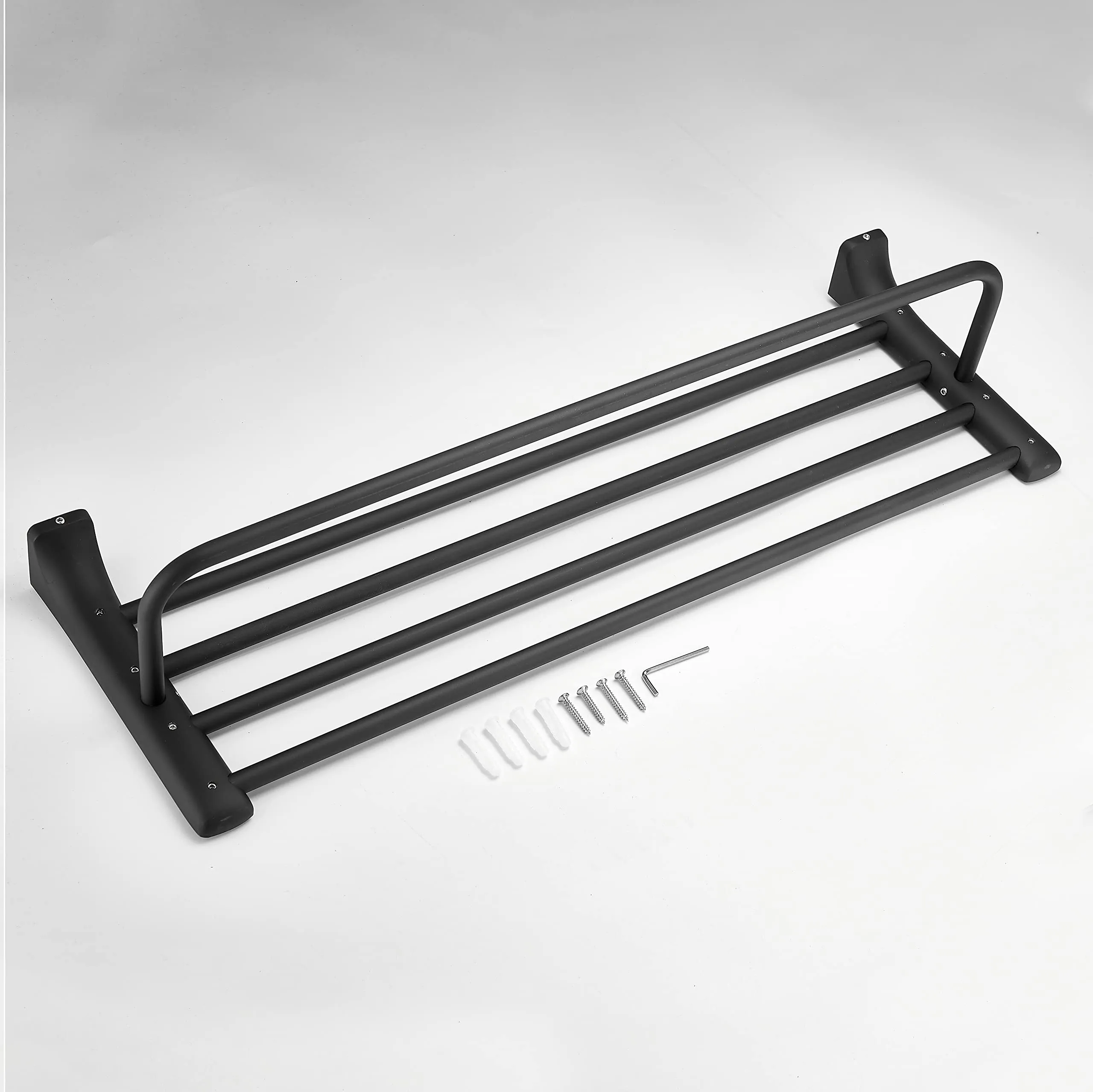 Plantex Space Aluminium Towel Rack with Fix Towel Rod/Towel Bar/Towel Hanger/Stand for Bathroom/Loundry Room/Kitchen/Bathroom Accessories (970, Black)