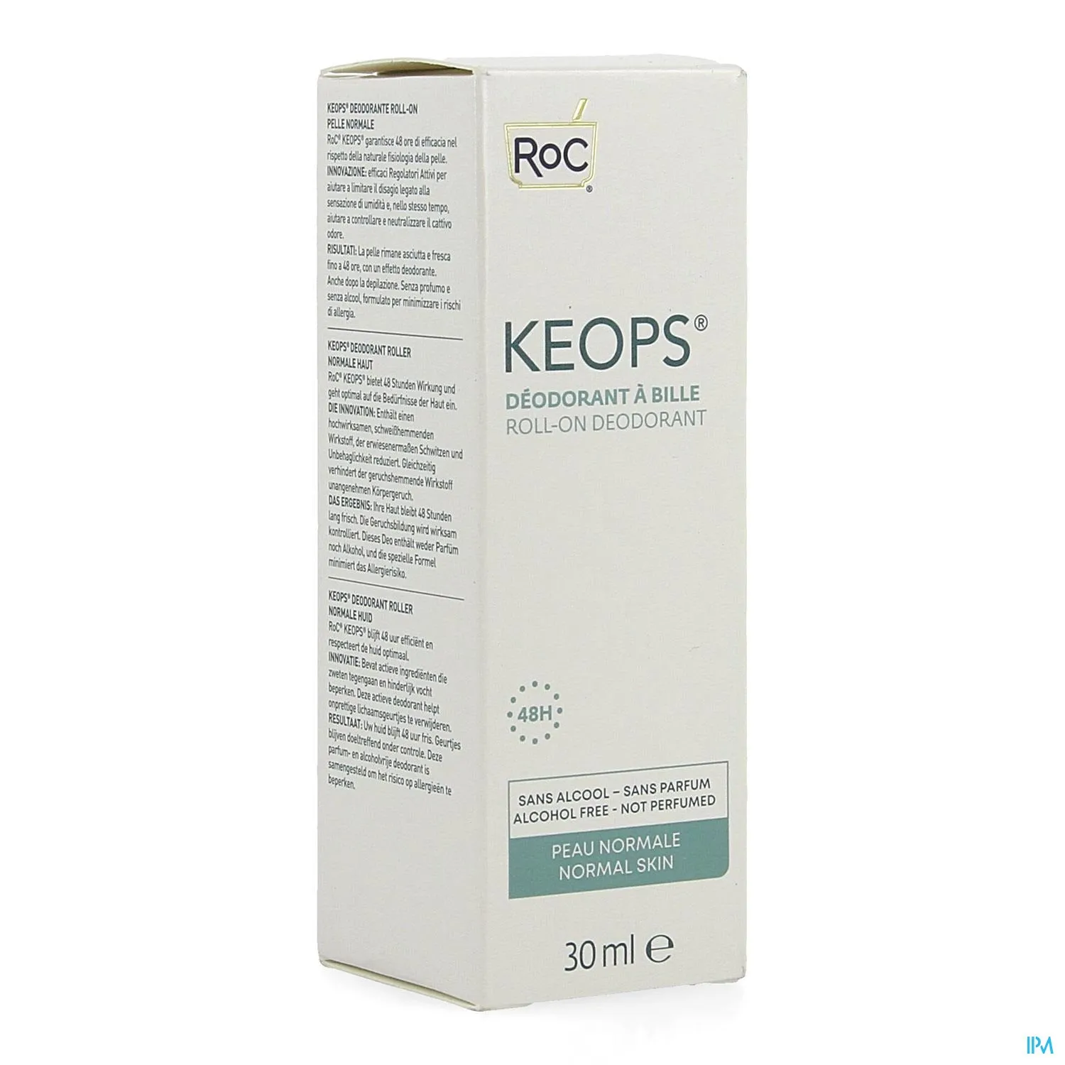 Roc Keops Deo Roll-on 30ml - 48 uur bescherming, parfumvrij, geschikt voor gevoelige huid