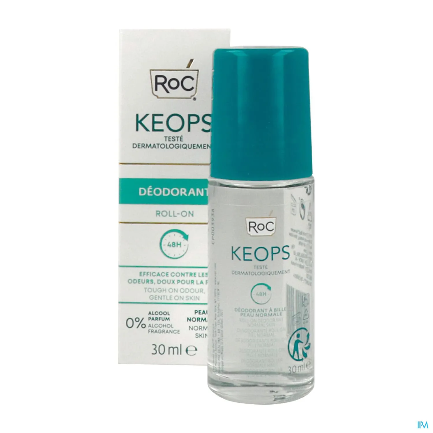 Roc Keops Deo Roll-on 30ml - 48 uur bescherming, parfumvrij, geschikt voor gevoelige huid