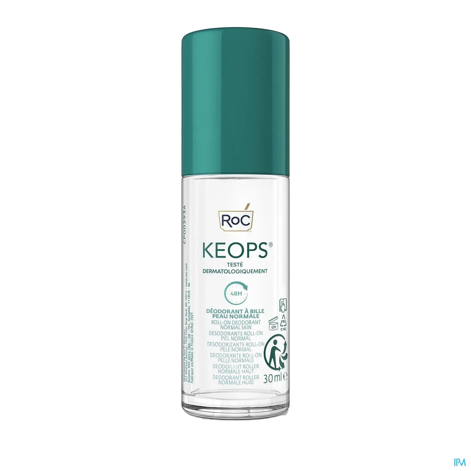 Roc Keops Deo Roll-on 30ml - 48 uur bescherming, parfumvrij, geschikt voor gevoelige huid