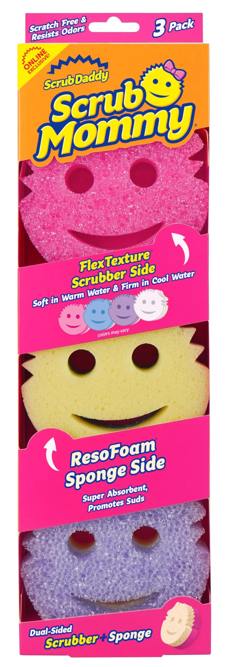 Scrub Daddy Scrub Mommy - Dish Scrubber   Non-Scratch Cleaning Sponges Kitchen, Bathroom   Multi-Surface Safe - Dual-Sided Dish Sponges for Scrubbing   Wiping Spills (3 Count) - Online Exclusive