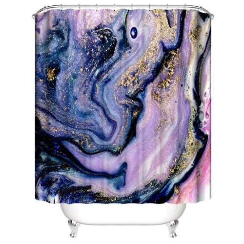 Shower curtain with 12 hooks, Purple marble design