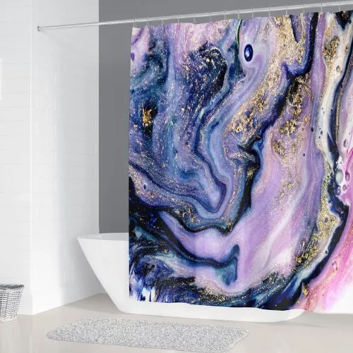 Shower curtain with 12 hooks, Purple marble design