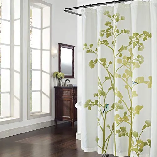 Silhouette Flower Polyester Fabric Shower Curtain