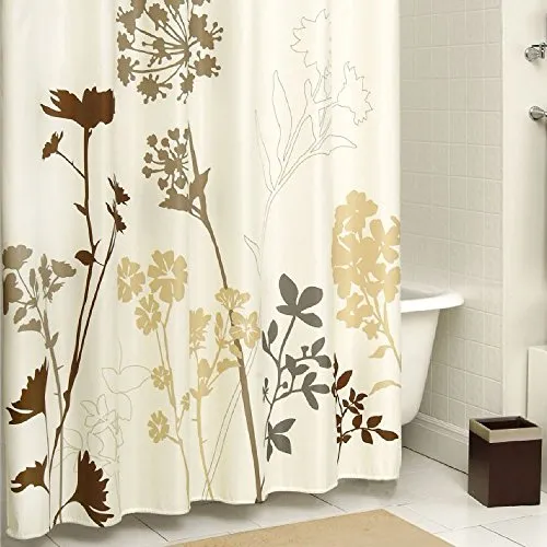 Silhouette Flower Polyester Fabric Shower Curtain