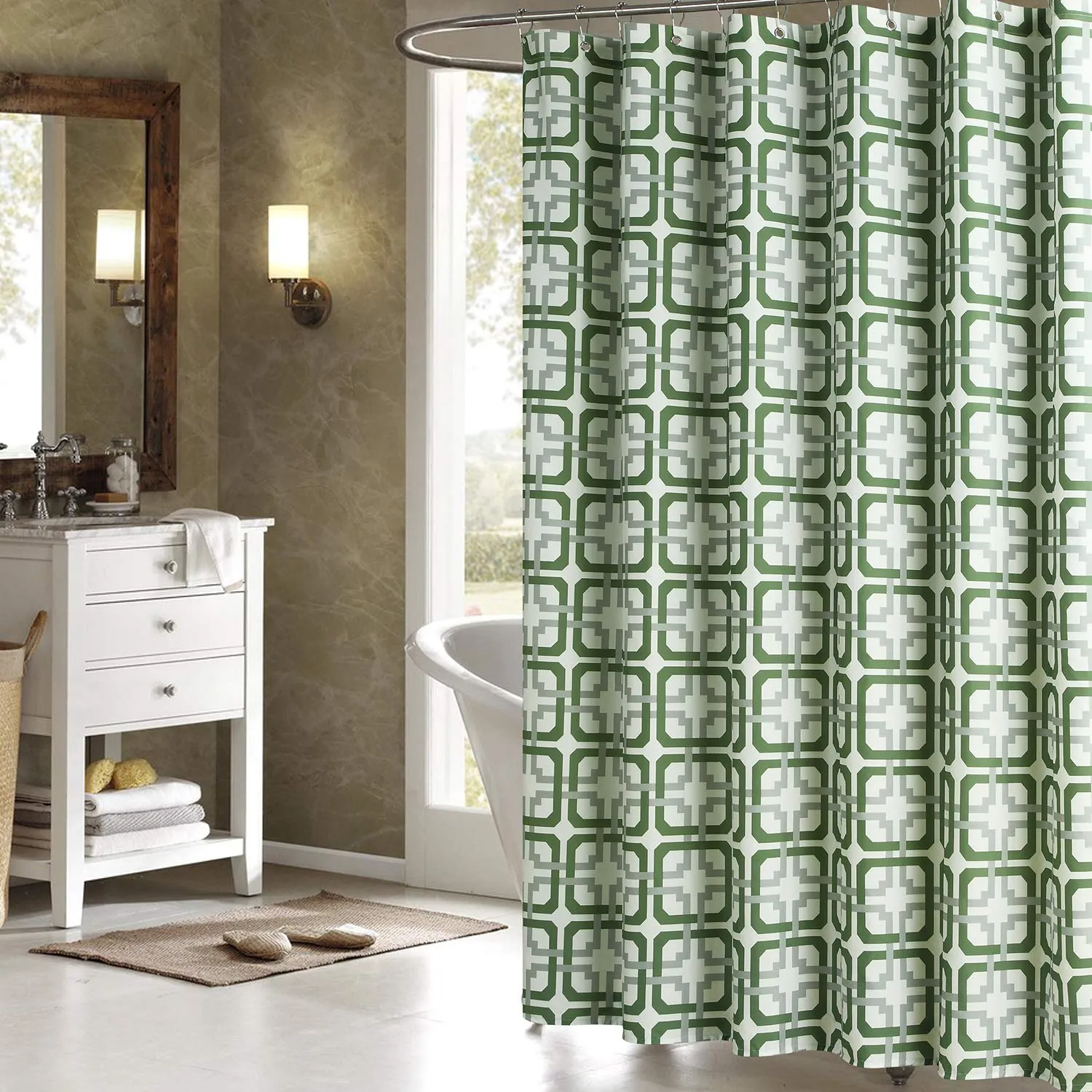 Silhouette Flower Polyester Fabric Shower Curtain