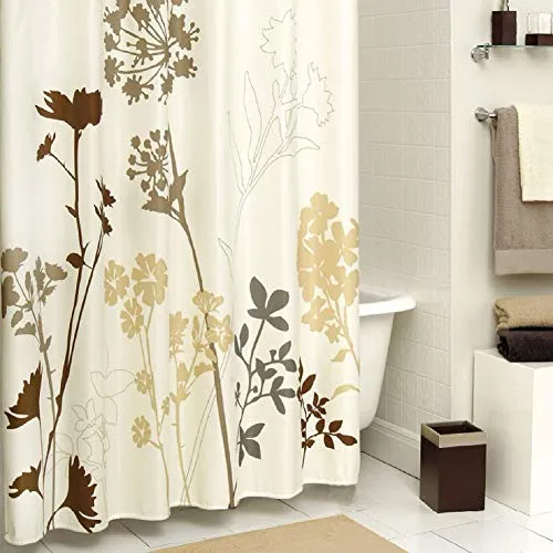 Silhouette Flower Polyester Fabric Shower Curtain