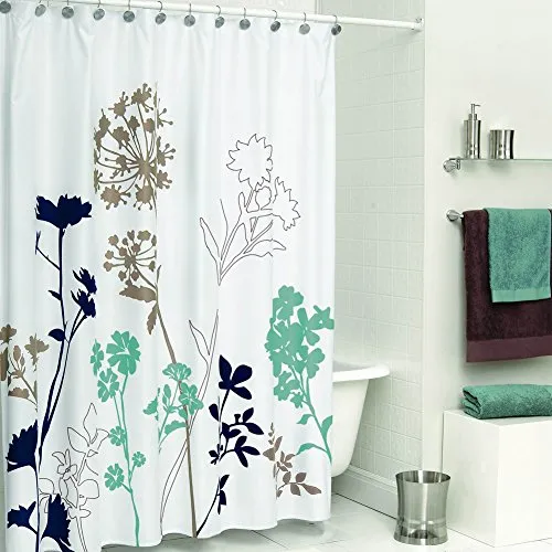 Silhouette Flower Polyester Fabric Shower Curtain