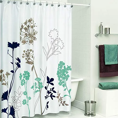 Silhouette Flower Polyester Fabric Shower Curtain