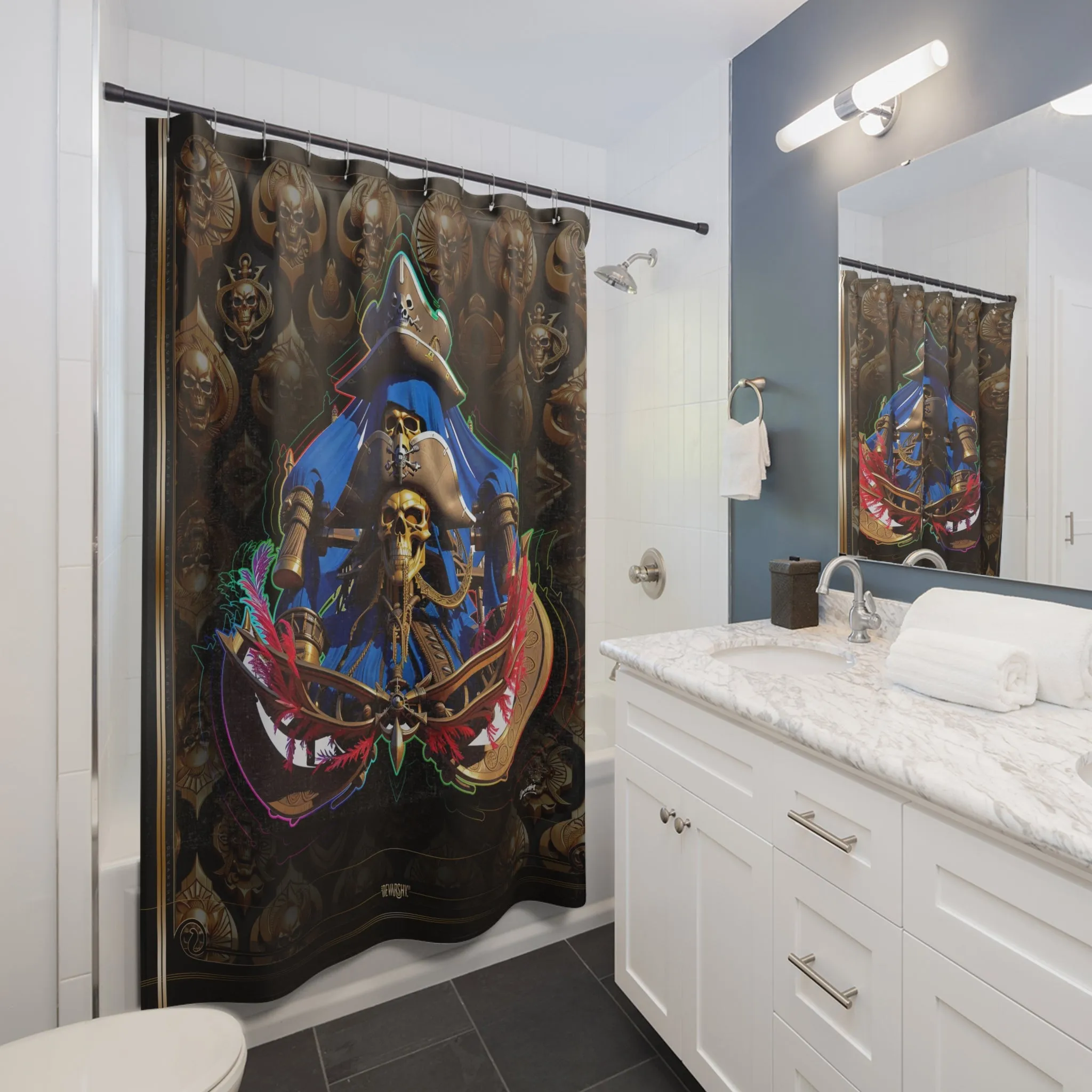 Skull Sailor Shower Curtain Pirate Captain Curtain Bathroom Curtain | D20198