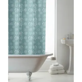 Teal Seashells Pattern Shower Curtain With Hooks 180x180cm