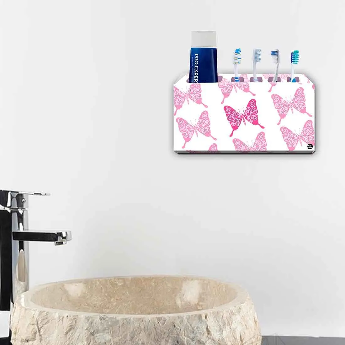 Toothbrush Holder Wall Mounted -Pink Butterfly