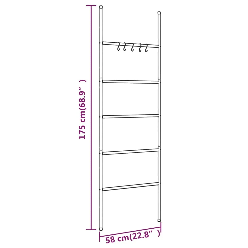 Towel Rack Ladder with 5 Tiers Black 58x175 cm Iron