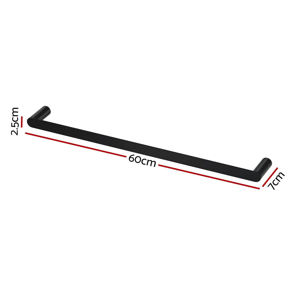 Towel Rail Rack Holder Single 600mm Wall Mounted Stainless Steel - Black