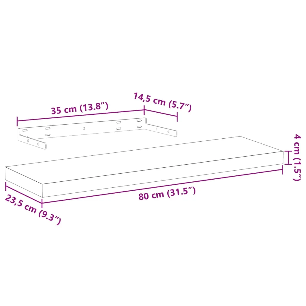 vidaXL Floating Shelves 2 pcs 80x23.5x4 cm Engineered Wood