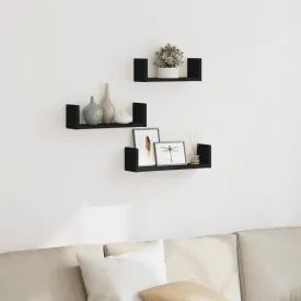 vidaXL Wall Shelf 3 pcs Black Engineered Wood