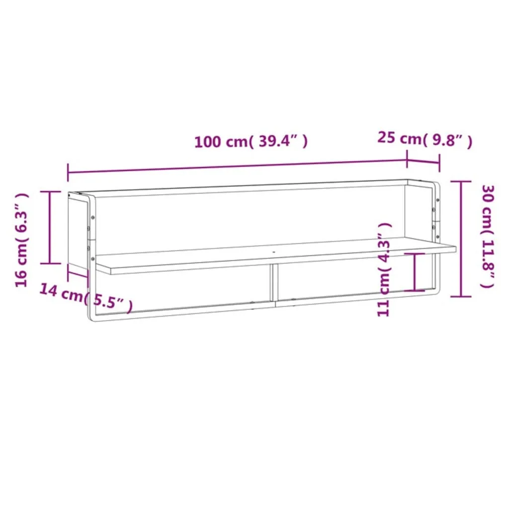 vidaXL Wall Shelf with Bar Brown Oak 100x25x30 cm