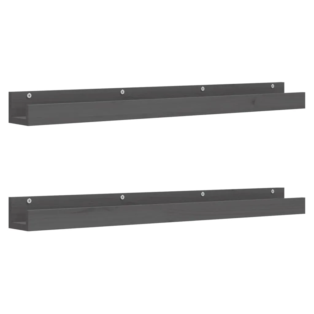 vidaXL Wall Shelves 2 pcs Grey 110x12x9 cm Solid Wood Pine