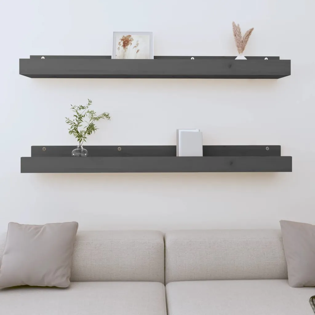 vidaXL Wall Shelves 2 pcs Grey 110x12x9 cm Solid Wood Pine