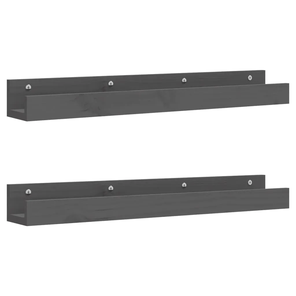 vidaXL Wall Shelves 2 pcs Grey 80x12x9 cm Solid Wood Pine