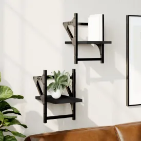 vidaXL Wall Shelves with Bars 2 pcs Black 20x25x30 cm