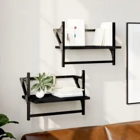 vidaXL Wall Shelves with Bars 2 pcs Black 40x25x30 cm