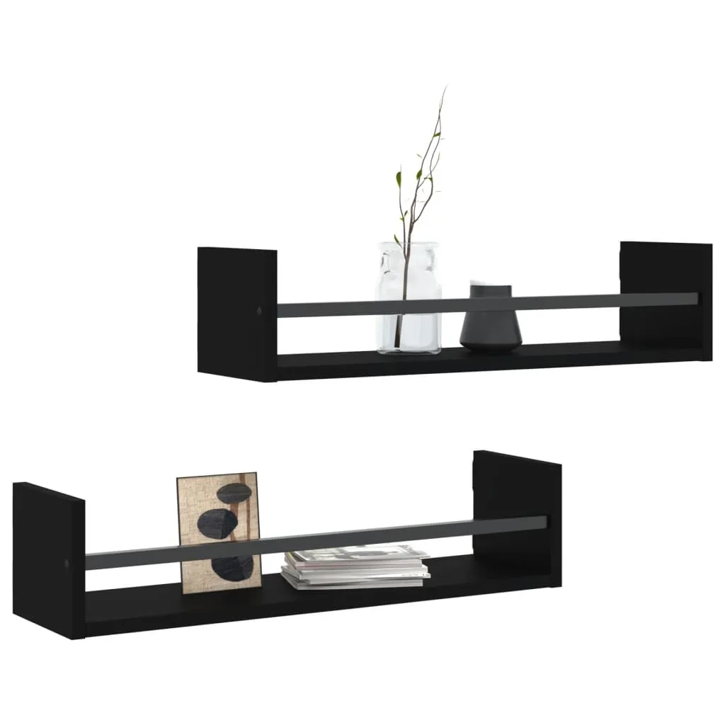 vidaXL Wall Shelves with Bars 2 pcs Black 60x16x14 cm