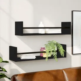 vidaXL Wall Shelves with Bars 2 pcs Black 60x16x14 cm