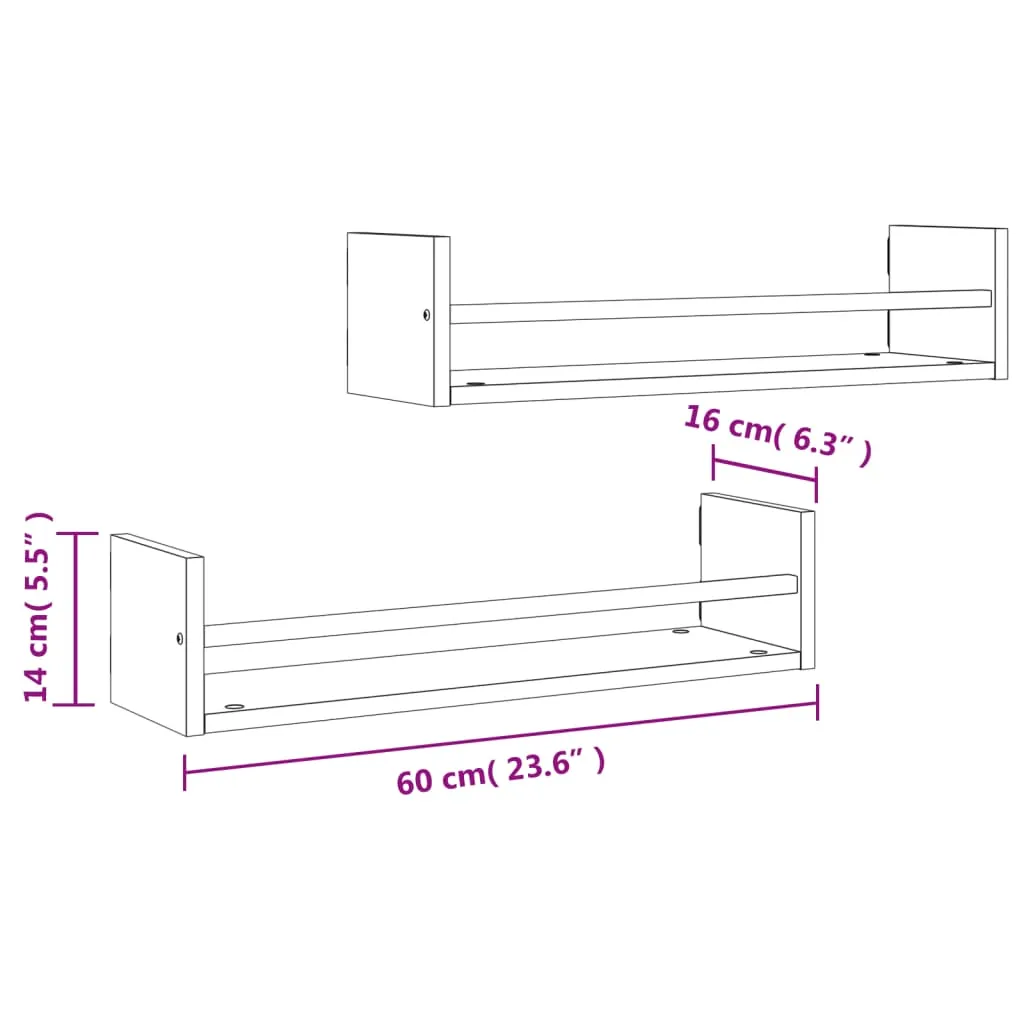 vidaXL Wall Shelves with Bars 2 pcs Smoked Oak 60x16x14 cm