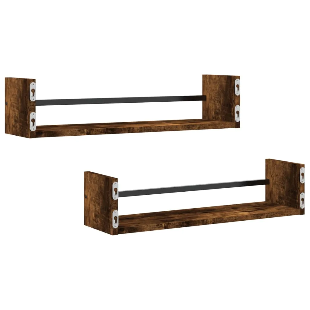 vidaXL Wall Shelves with Bars 2 pcs Smoked Oak 60x16x14 cm