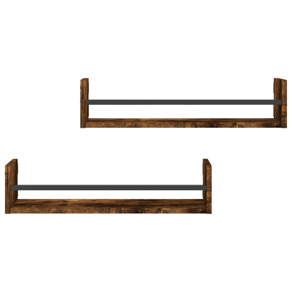 vidaXL Wall Shelves with Bars 2 pcs Smoked Oak 60x16x14 cm