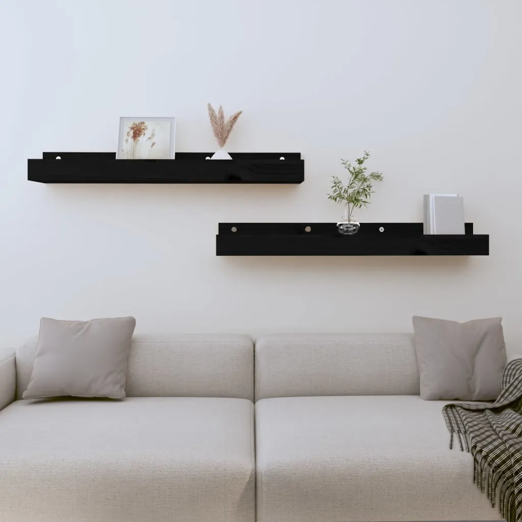 Wall Shelves 2 pcs Black 80x12x9 cm Solid Wood Pine