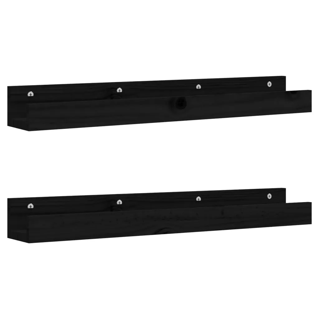 Wall Shelves 2 pcs Black 80x12x9 cm Solid Wood Pine