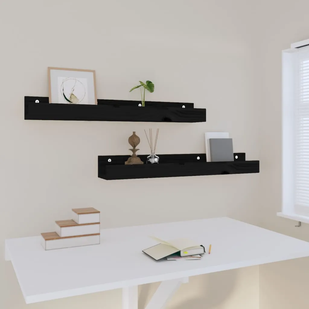 Wall Shelves 2 pcs Black 80x12x9 cm Solid Wood Pine