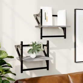 Wall Shelves with Bars 2 pcs Grey Sonoma 30x25x30 cm