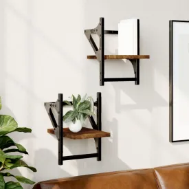 Wall Shelves with Bars 2 pcs Smoked Oak 20x25x30 cm