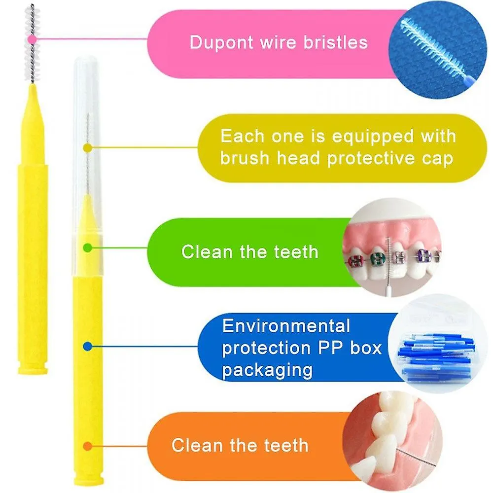 Yellow 60pcs L Shaped Interdental Brush Floss Interdental Cleaners Orthodontic Dental Teeth Brush Toothpick Oral Care Tool